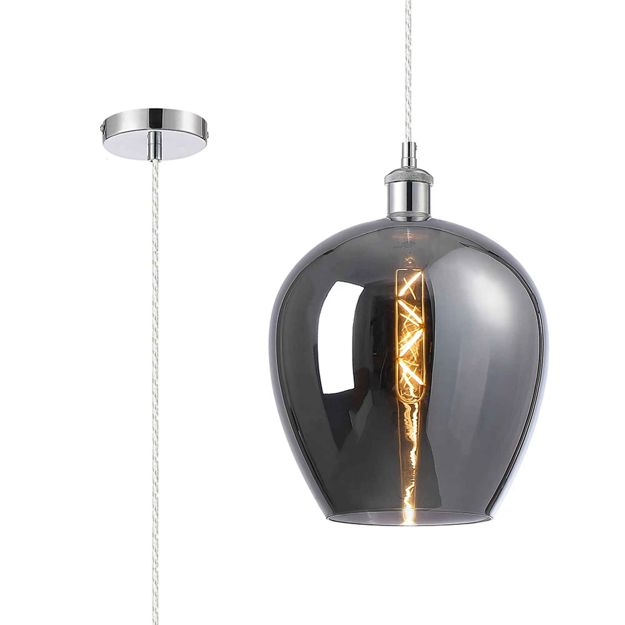 DK1103  Cawdor Single Pendant, 1 Light E27, Polished Chrome/Clear/Chrome Wine Glass